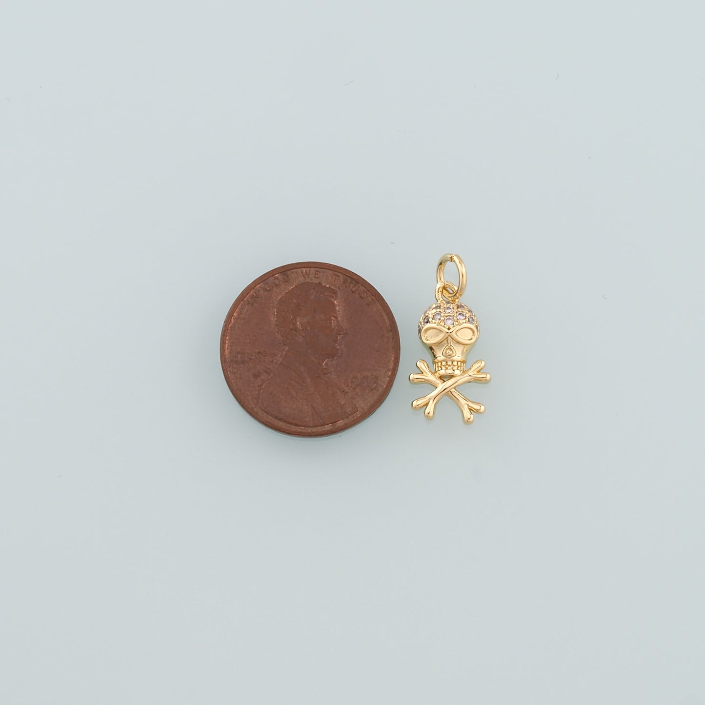 Gold Skull Charms,18K Gold Filled Skull Pendant,CZ Micro Pave Skull Charm Bracelet Necklace for DIY Jewelry Making Supply