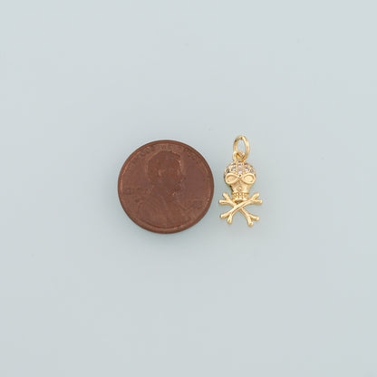 Gold Skull Charms,18K Gold Filled Skull Pendant,CZ Micro Pave Skull Charm Bracelet Necklace for DIY Jewelry Making Supply