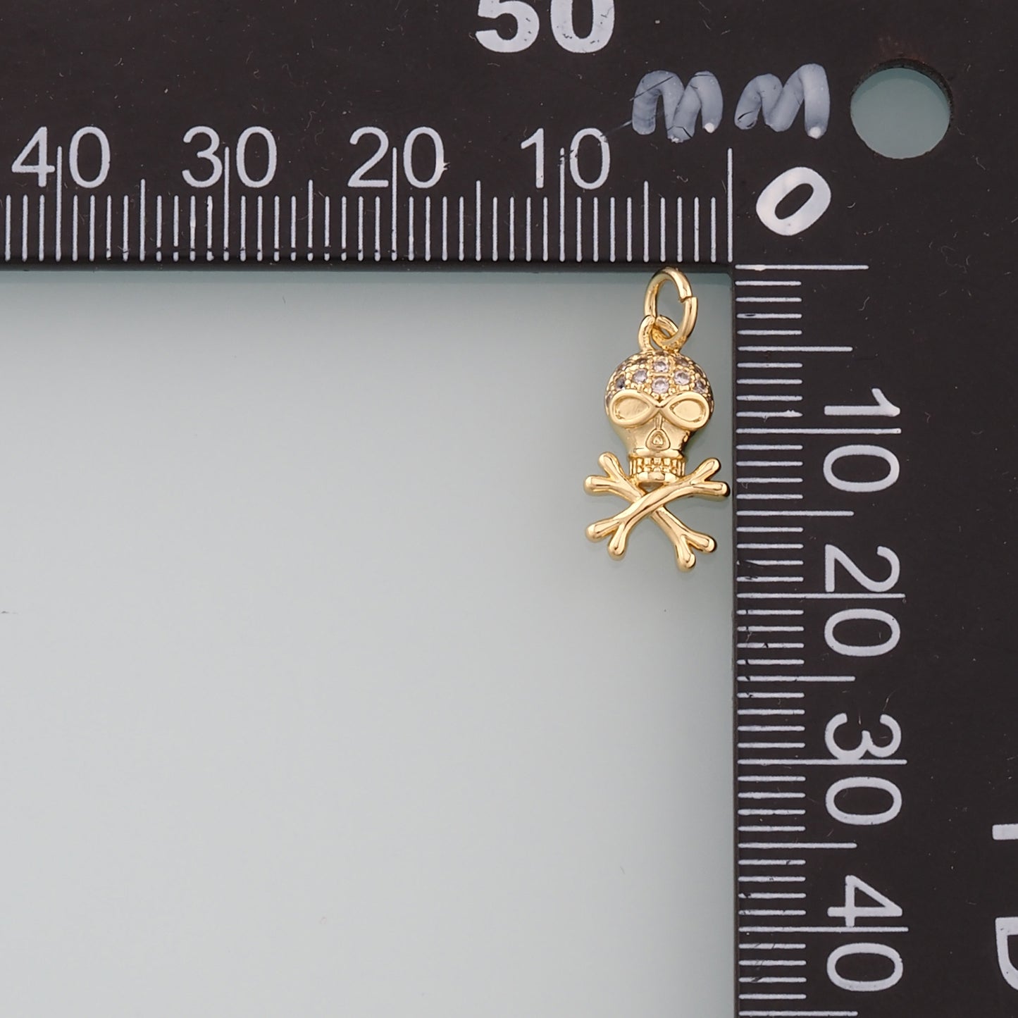 Gold Skull Charms,18K Gold Filled Skull Pendant,CZ Micro Pave Skull Charm Bracelet Necklace for DIY Jewelry Making Supply