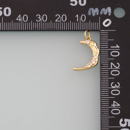 18K Gold Filled Moon Pendant,CZ Micro Pave Celestial Charm Bracelet Necklace for DIY Jewelry Making Supply