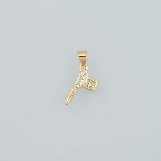 18K Gold Filled Tattoo Machine Pendant,CZ Micro Pave Tattoo Machine Charm Bracelet Necklace for DIY Jewelry Making Supply