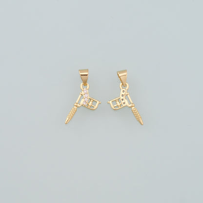 18K Gold Filled Tattoo Machine Pendant,CZ Micro Pave Tattoo Machine Charm Bracelet Necklace for DIY Jewelry Making Supply