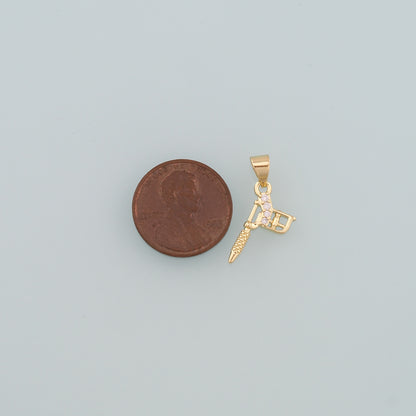18K Gold Filled Tattoo Machine Pendant,CZ Micro Pave Tattoo Machine Charm Bracelet Necklace for DIY Jewelry Making Supply