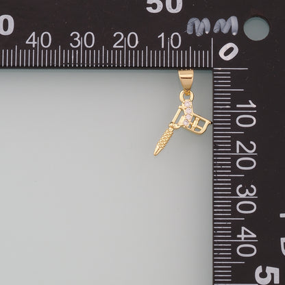 18K Gold Filled Tattoo Machine Pendant,CZ Micro Pave Tattoo Machine Charm Bracelet Necklace for DIY Jewelry Making Supply