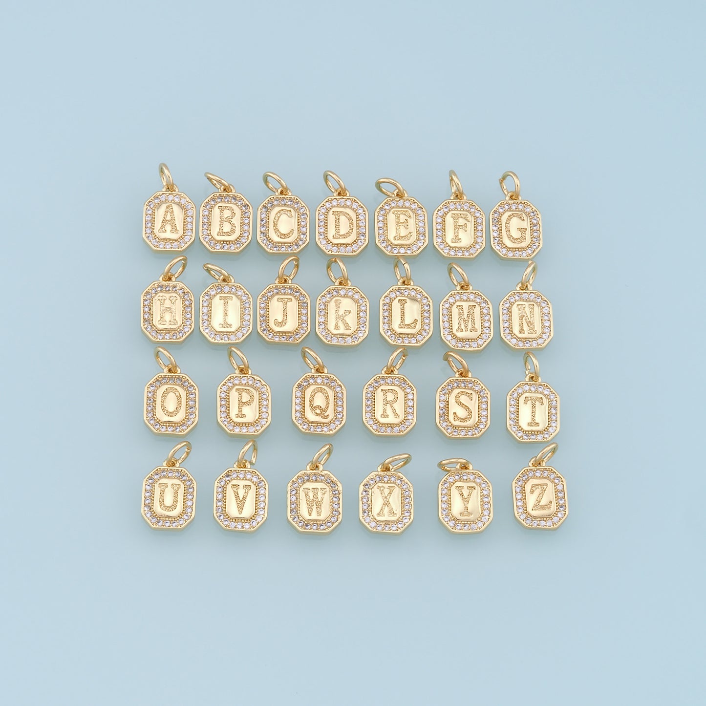 Gold letter Charms,18K Gold Filled CZ letter Pendant,initial Charm Bracelet Necklace for DIY Jewelry Making Supply