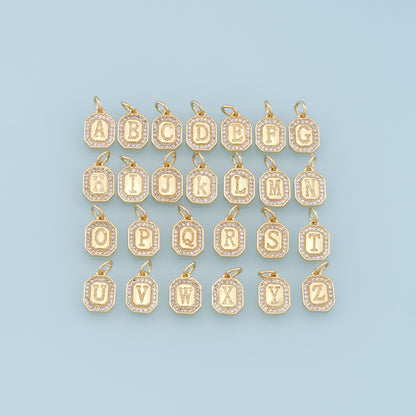 Gold letter Charms,18K Gold Filled CZ letter Pendant,initial Charm Bracelet Necklace for DIY Jewelry Making Supply