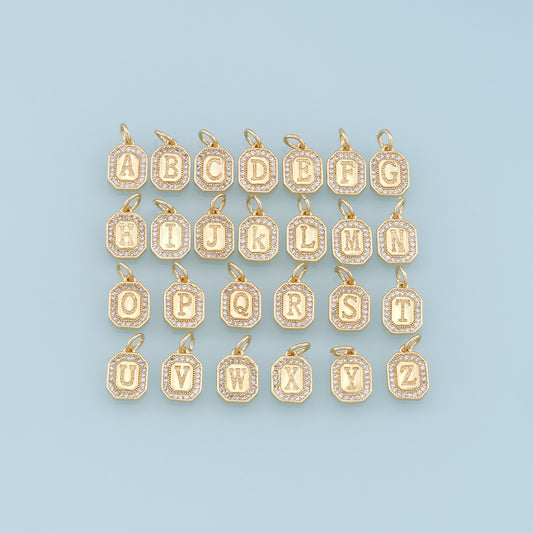 Gold letter Charms,18K Gold Filled CZ letter Pendant,initial Charm Bracelet Necklace for DIY Jewelry Making Supply