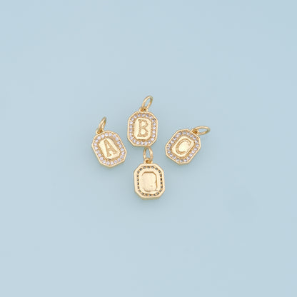 Gold letter Charms,18K Gold Filled CZ letter Pendant,initial Charm Bracelet Necklace for DIY Jewelry Making Supply