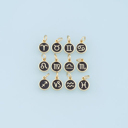 18K Gold Filled Enamel Zodiac Constellation Charms,Zodiac Symbol,Black Horoscope Charm,Gold Astrological Zodiac Sign Minimalist Jewelry