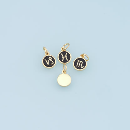 18K Gold Filled Enamel Zodiac Constellation Charms,Zodiac Symbol,Black Horoscope Charm,Gold Astrological Zodiac Sign Minimalist Jewelry