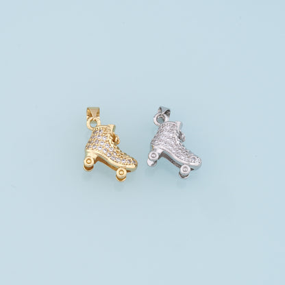Gold Roller Skate Charms,18K Gold Filled Roller Skate Pendant,Skates Charm Bracelet Necklace for DIY Jewelry Making Supply