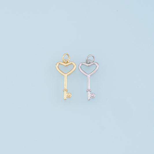 Gold Heart Key Charms,18K Gold Filled Key Pendant,Key Charm Bracelet Necklace for DIY Jewelry Making Supply