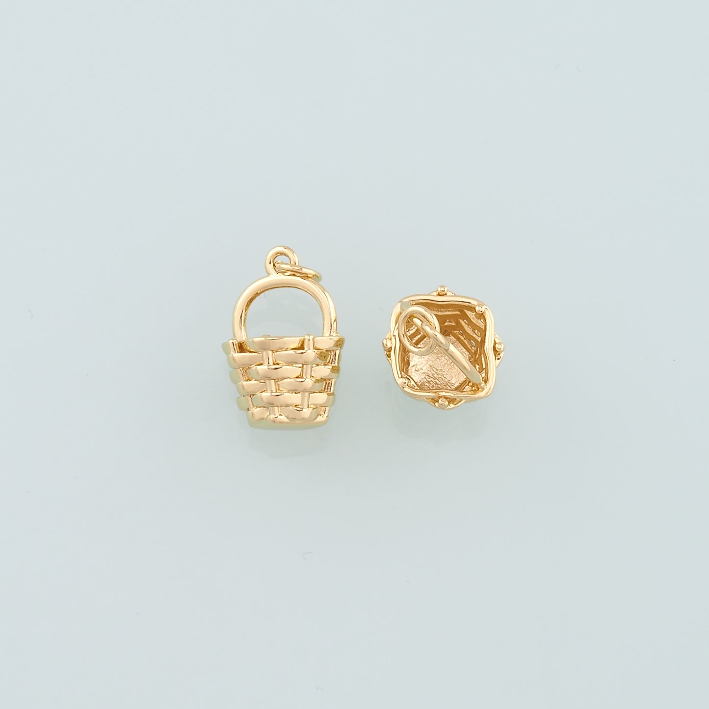 18K Gold Filled Fruit Basket Pendant,Dainty Nantucket Basket Charm Bracelet Necklace for DIY Jewelry Making Supply