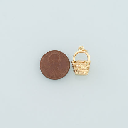 18K Gold Filled Fruit Basket Pendant,Dainty Nantucket Basket Charm Bracelet Necklace for DIY Jewelry Making Supply