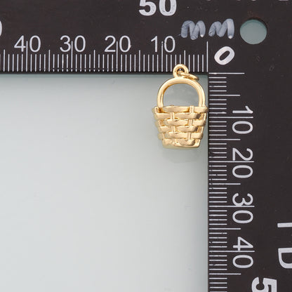 18K Gold Filled Fruit Basket Pendant,Dainty Nantucket Basket Charm Bracelet Necklace for DIY Jewelry Making Supply