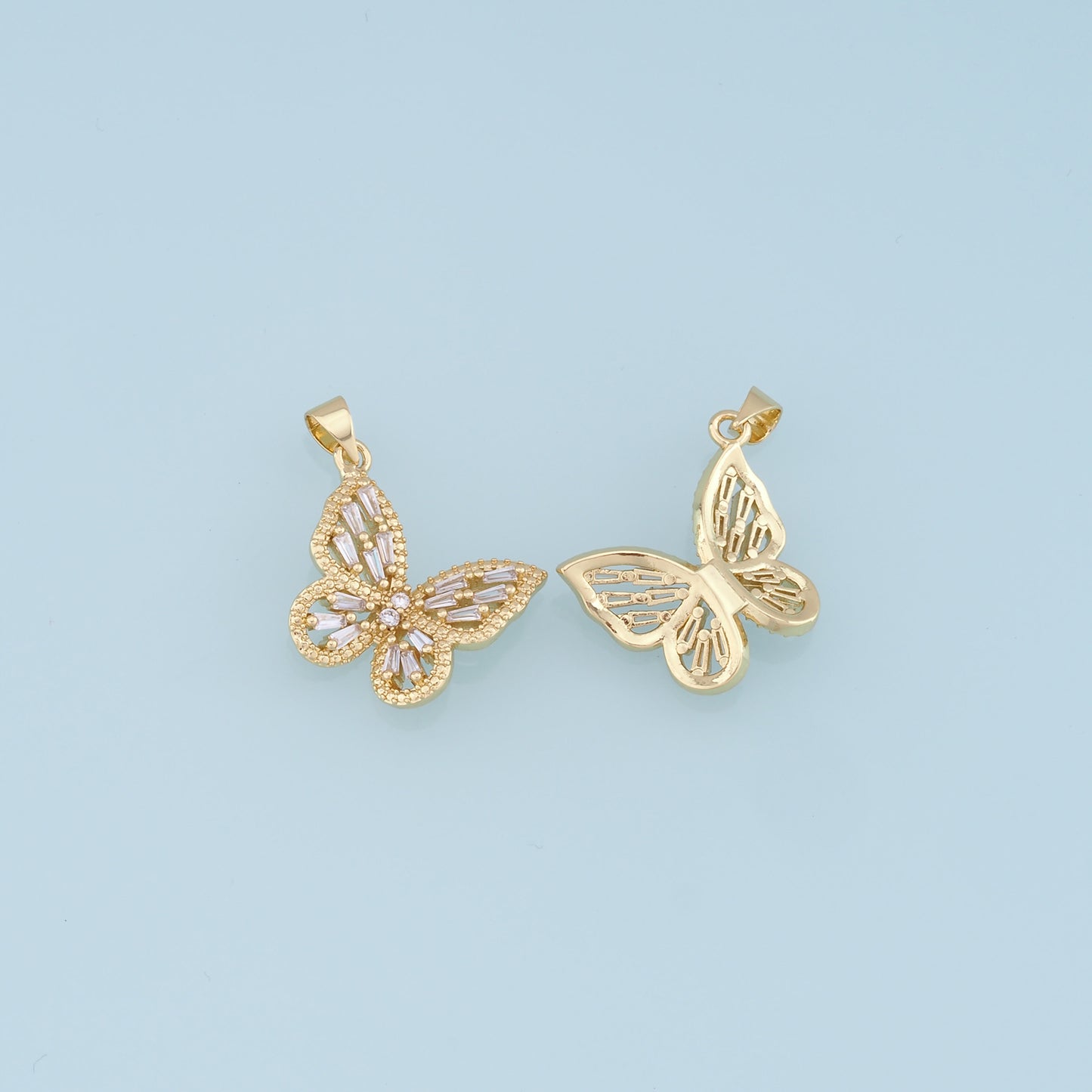 Gold Butterfly Charms,18K Gold Filled Butterfly Pendant,CZ Butterfly Charm Bracelet Necklace for DIY Jewelry Making Supply