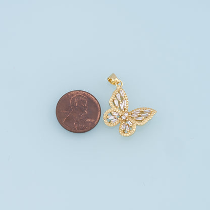 Gold Butterfly Charms,18K Gold Filled Butterfly Pendant,CZ Butterfly Charm Bracelet Necklace for DIY Jewelry Making Supply