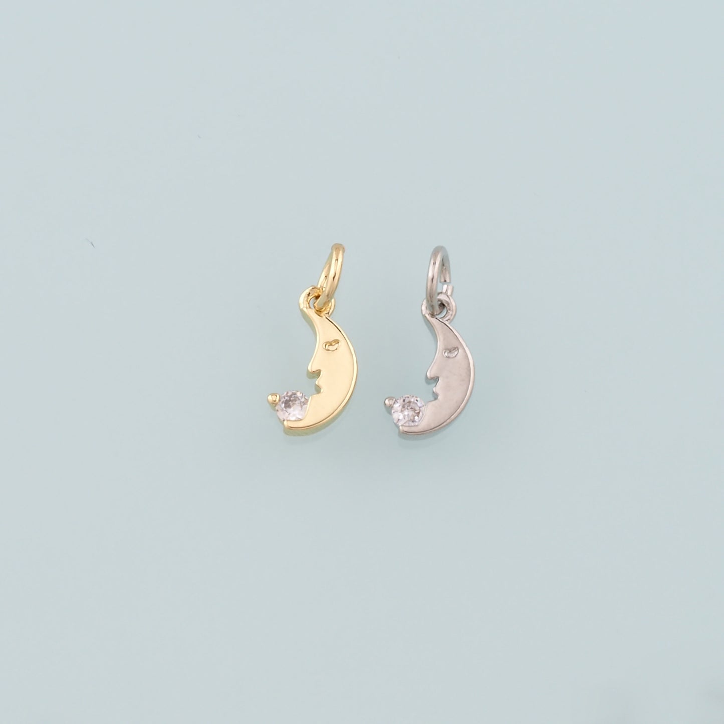 18K Gold Filled Moon Pendant,CZ Micro Pave Celestial Charm Bracelet Necklace for DIY Jewelry Making Supply