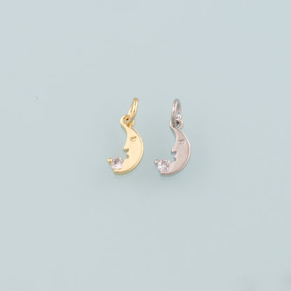 18K Gold Filled Moon Pendant,CZ Micro Pave Celestial Charm Bracelet Necklace for DIY Jewelry Making Supply