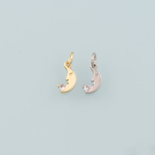 18K Gold Filled Moon Pendant,CZ Micro Pave Celestial Charm Bracelet Necklace for DIY Jewelry Making Supply