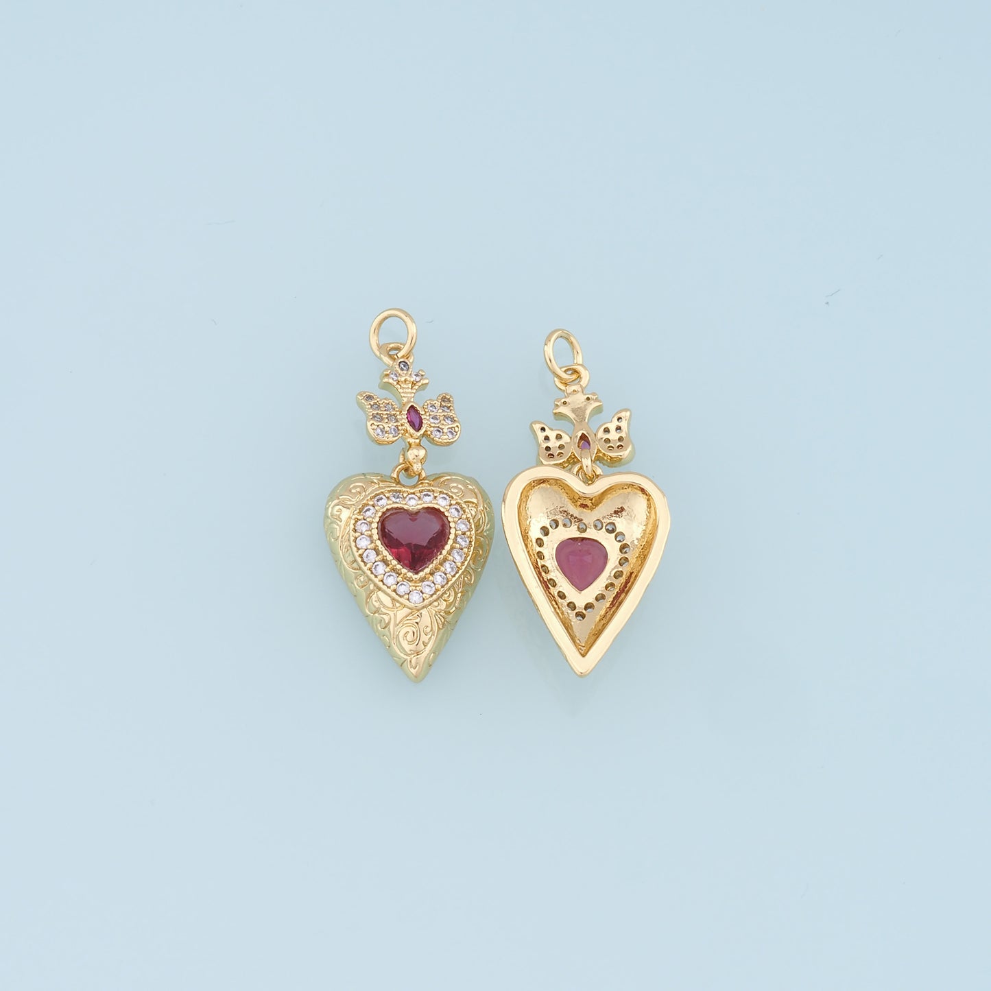 Gold Heart Charms,18K Gold Filled Heart Pendant,Cross Charm Bracelet Necklace for DIY Jewelry Making Supply