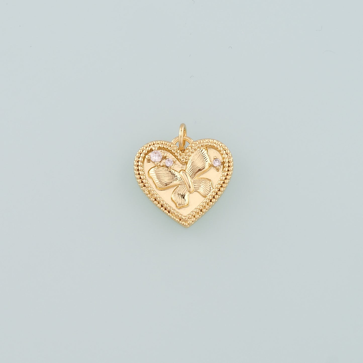 Gold Heart Charms,18K Gold Filled Butterfly Pendant,CZ Micro Pave Butterfly Charm Bracelet Necklace for DIY Jewelry Making Supply