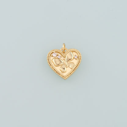 Gold Heart Charms,18K Gold Filled Butterfly Pendant,CZ Micro Pave Butterfly Charm Bracelet Necklace for DIY Jewelry Making Supply