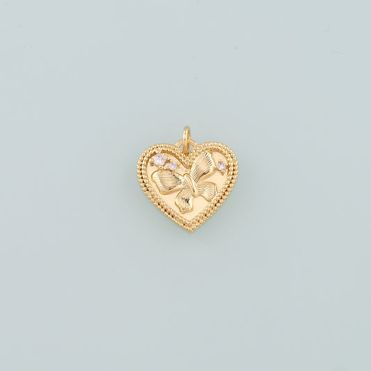 Gold Heart Charms,18K Gold Filled Butterfly Pendant,CZ Micro Pave Butterfly Charm Bracelet Necklace for DIY Jewelry Making Supply
