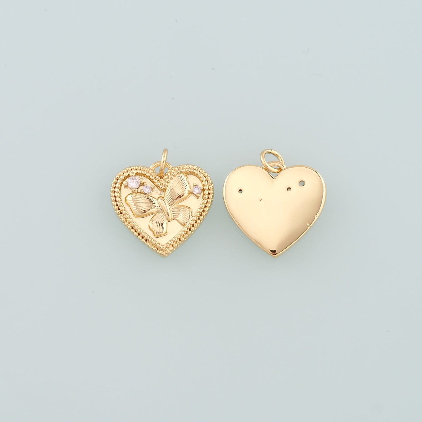 Gold Heart Charms,18K Gold Filled Butterfly Pendant,CZ Micro Pave Butterfly Charm Bracelet Necklace for DIY Jewelry Making Supply