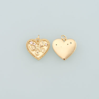 Gold Heart Charms,18K Gold Filled Butterfly Pendant,CZ Micro Pave Butterfly Charm Bracelet Necklace for DIY Jewelry Making Supply