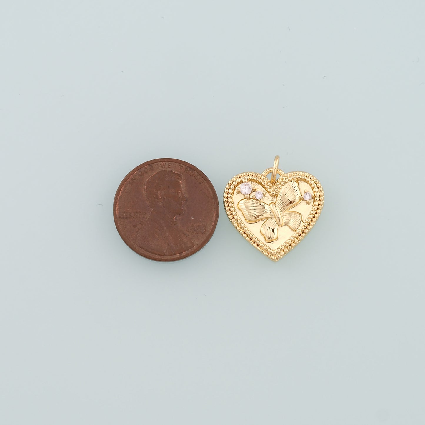 Gold Heart Charms,18K Gold Filled Butterfly Pendant,CZ Micro Pave Butterfly Charm Bracelet Necklace for DIY Jewelry Making Supply
