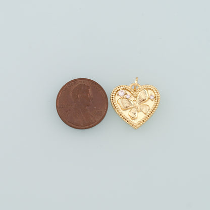 Gold Heart Charms,18K Gold Filled Butterfly Pendant,CZ Micro Pave Butterfly Charm Bracelet Necklace for DIY Jewelry Making Supply