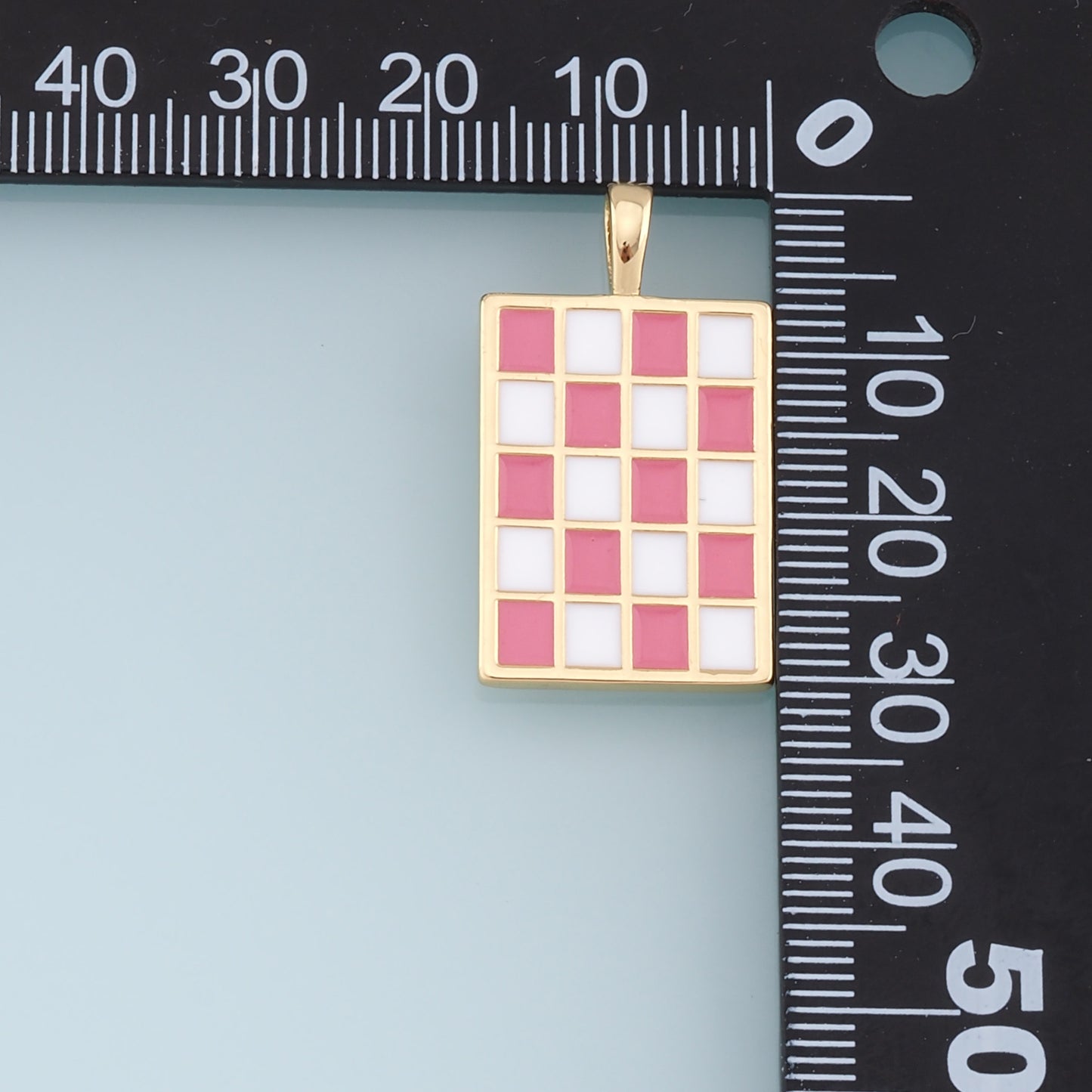 Gold Checkered Charms,18K Gold Filled Enamel Checkered Pendant,Checker Charm Bracelet Necklace for DIY Jewelry Making Supply
