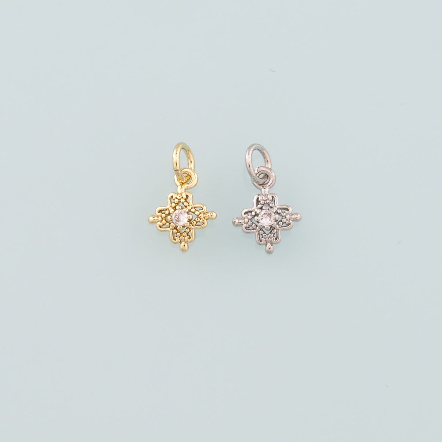 18K Gold Filled Flower Pendant,CZ Micro Pave Flower Charm Bracelet Necklace for DIY Jewelry Making Supply