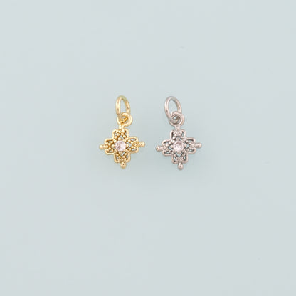 18K Gold Filled Flower Pendant,CZ Micro Pave Flower Charm Bracelet Necklace for DIY Jewelry Making Supply
