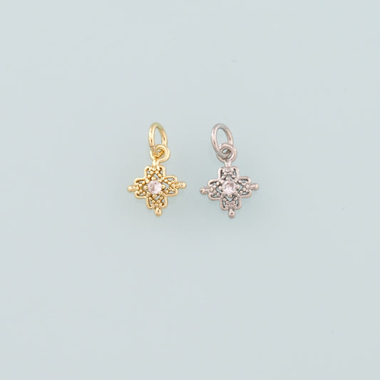 18K Gold Filled Flower Pendant,CZ Micro Pave Flower Charm Bracelet Necklace for DIY Jewelry Making Supply
