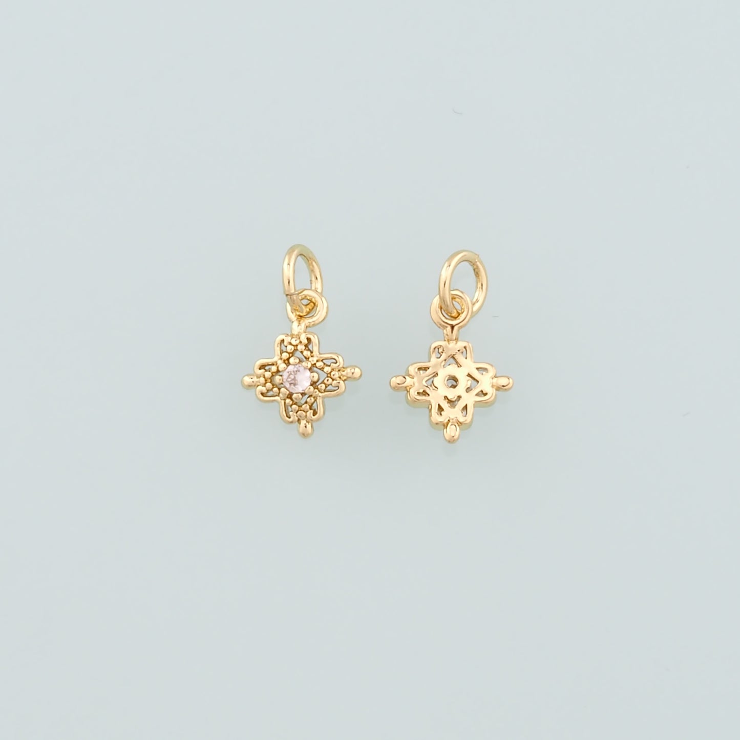 18K Gold Filled Flower Pendant,CZ Micro Pave Flower Charm Bracelet Necklace for DIY Jewelry Making Supply