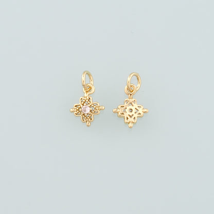 18K Gold Filled Flower Pendant,CZ Micro Pave Flower Charm Bracelet Necklace for DIY Jewelry Making Supply