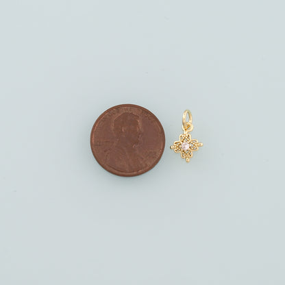 18K Gold Filled Flower Pendant,CZ Micro Pave Flower Charm Bracelet Necklace for DIY Jewelry Making Supply