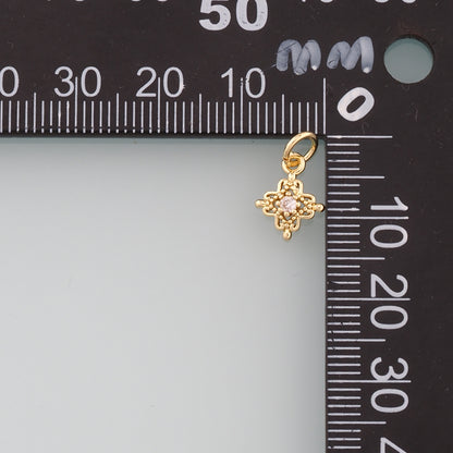 18K Gold Filled Flower Pendant,CZ Micro Pave Flower Charm Bracelet Necklace for DIY Jewelry Making Supply