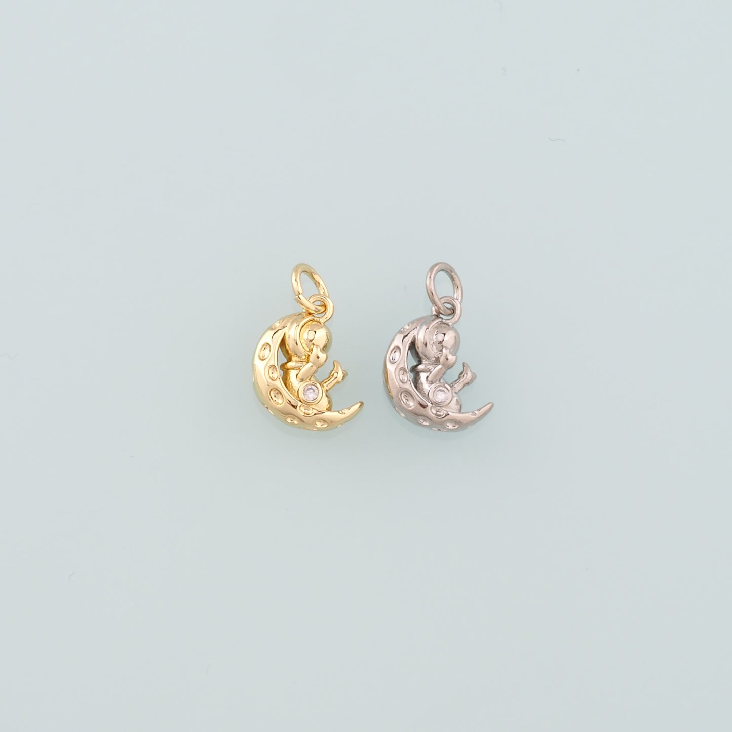 Gold Moon Charms,18K Gold Filled Astronaut Pendant,Dainty Astronaut Charm Bracelet Necklace for DIY Jewelry Making Supply