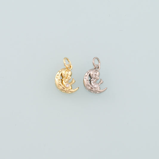 Gold Moon Charms,18K Gold Filled Astronaut Pendant,Dainty Astronaut Charm Bracelet Necklace for DIY Jewelry Making Supply