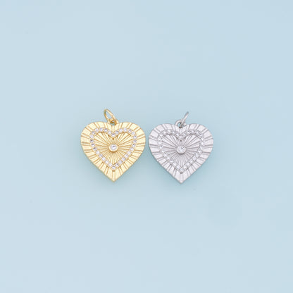 Gold Heart Charms,18K Gold Filled Heart Pendant,CZ Micro Pave Heart Charm Bracelet Necklace for DIY Jewelry Making Supply
