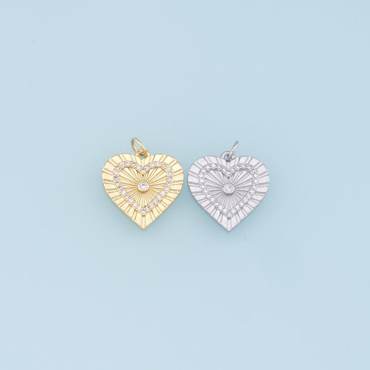 Gold Heart Charms,18K Gold Filled Heart Pendant,CZ Micro Pave Heart Charm Bracelet Necklace for DIY Jewelry Making Supply