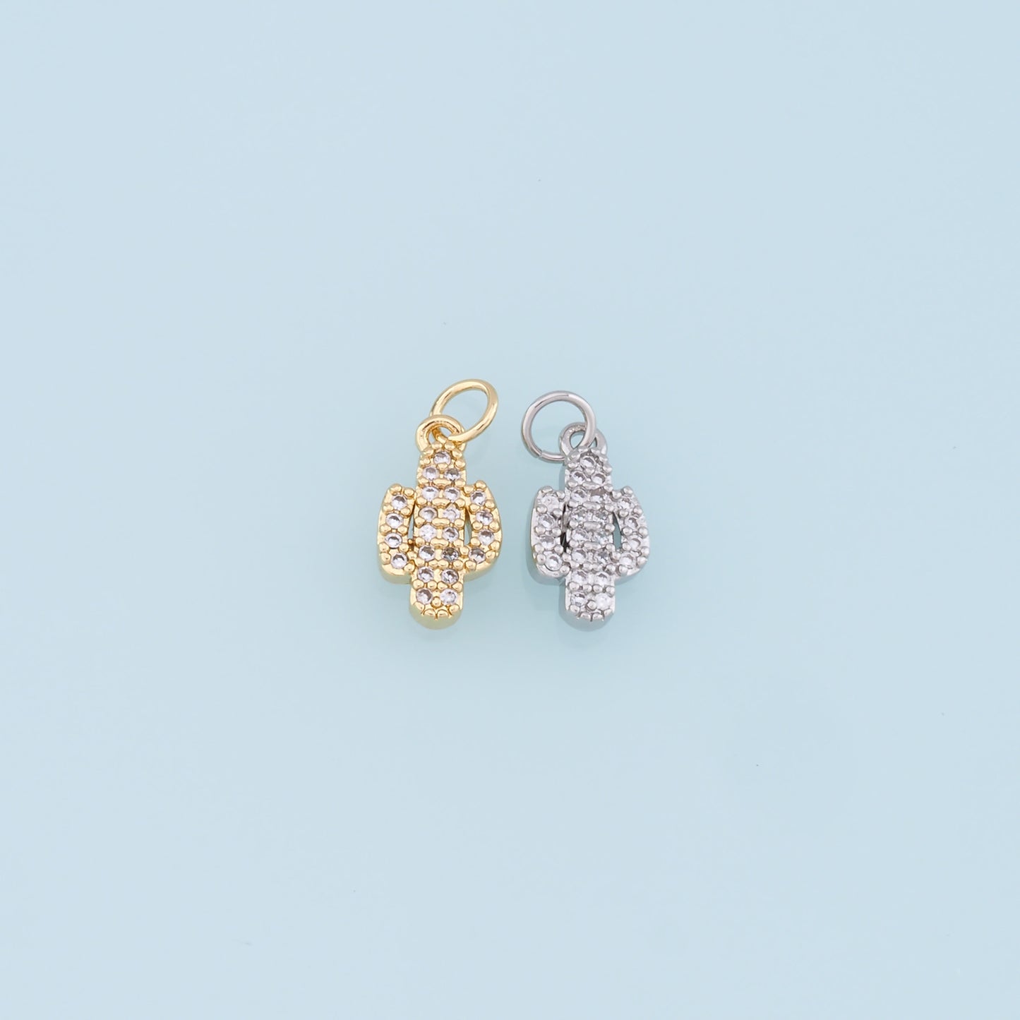 Gold Cactus Charms,18K Gold Filled CZ Micro Pave Cactus Pendant,Desert Charm Bracelet Necklace for DIY Jewelry Making Supply