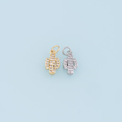 Gold Cactus Charms,18K Gold Filled CZ Micro Pave Cactus Pendant,Desert Charm Bracelet Necklace for DIY Jewelry Making Supply