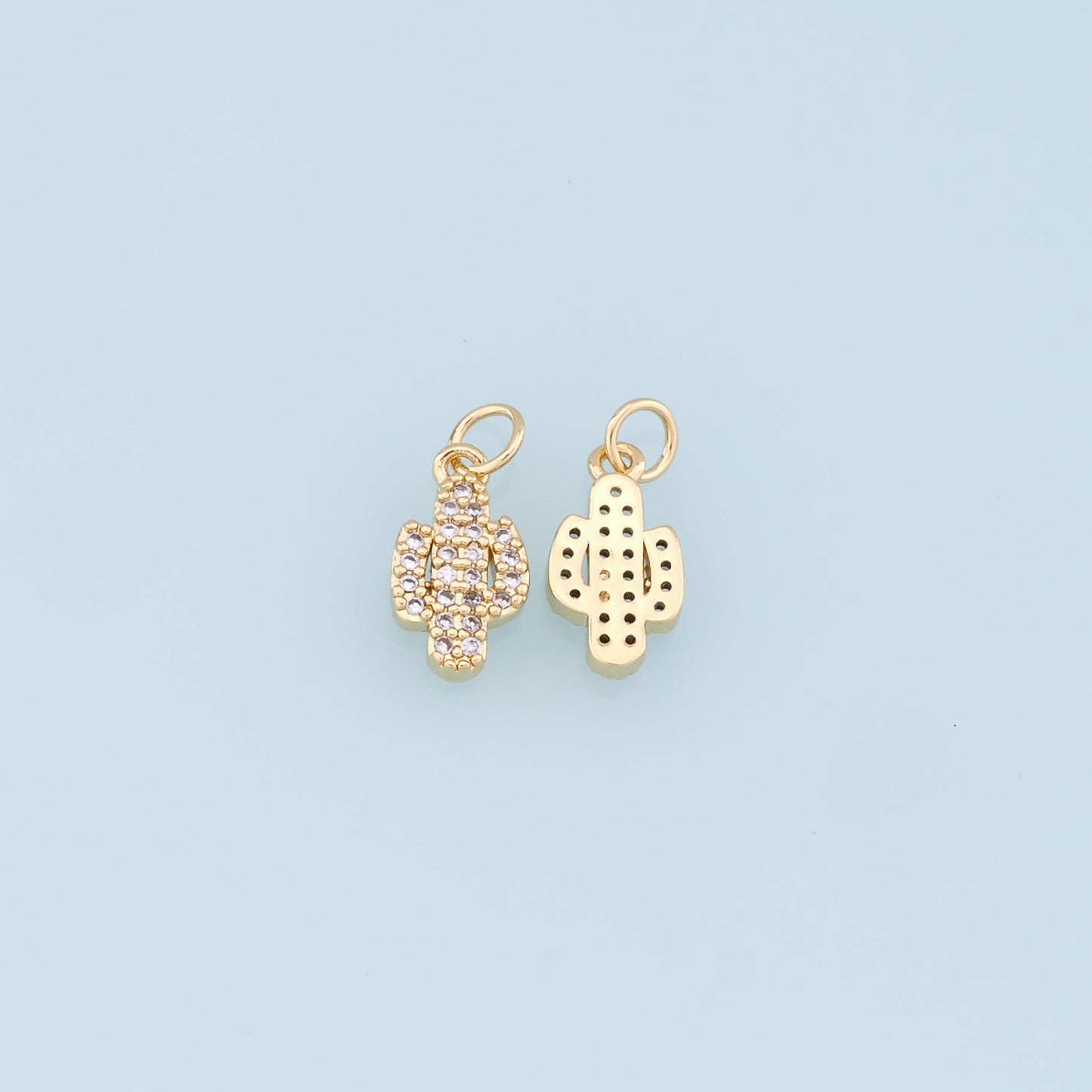 Gold Cactus Charms,18K Gold Filled CZ Micro Pave Cactus Pendant,Desert Charm Bracelet Necklace for DIY Jewelry Making Supply