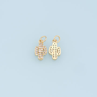 Gold Cactus Charms,18K Gold Filled CZ Micro Pave Cactus Pendant,Desert Charm Bracelet Necklace for DIY Jewelry Making Supply