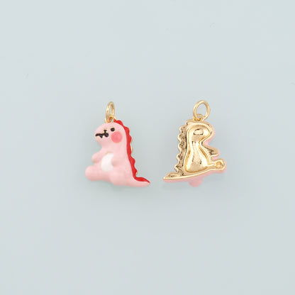 18K Gold Filled Dinosaur Pendant,Enamel Kawaii Charm Bracelet Necklace for DIY Jewelry Making Supply