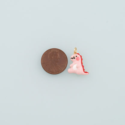 18K Gold Filled Dinosaur Pendant,Enamel Kawaii Charm Bracelet Necklace for DIY Jewelry Making Supply